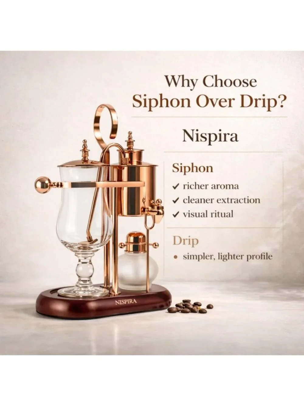 Vintage Copper Vacuum Coffee Maker - Unique Gravity Syphon Brewing System 500ml
